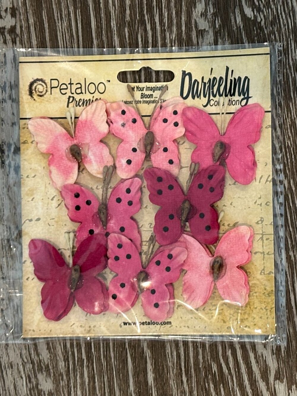NWT Petaloo Premier Darjeeling Collection Tea Stained Butterflies Pink